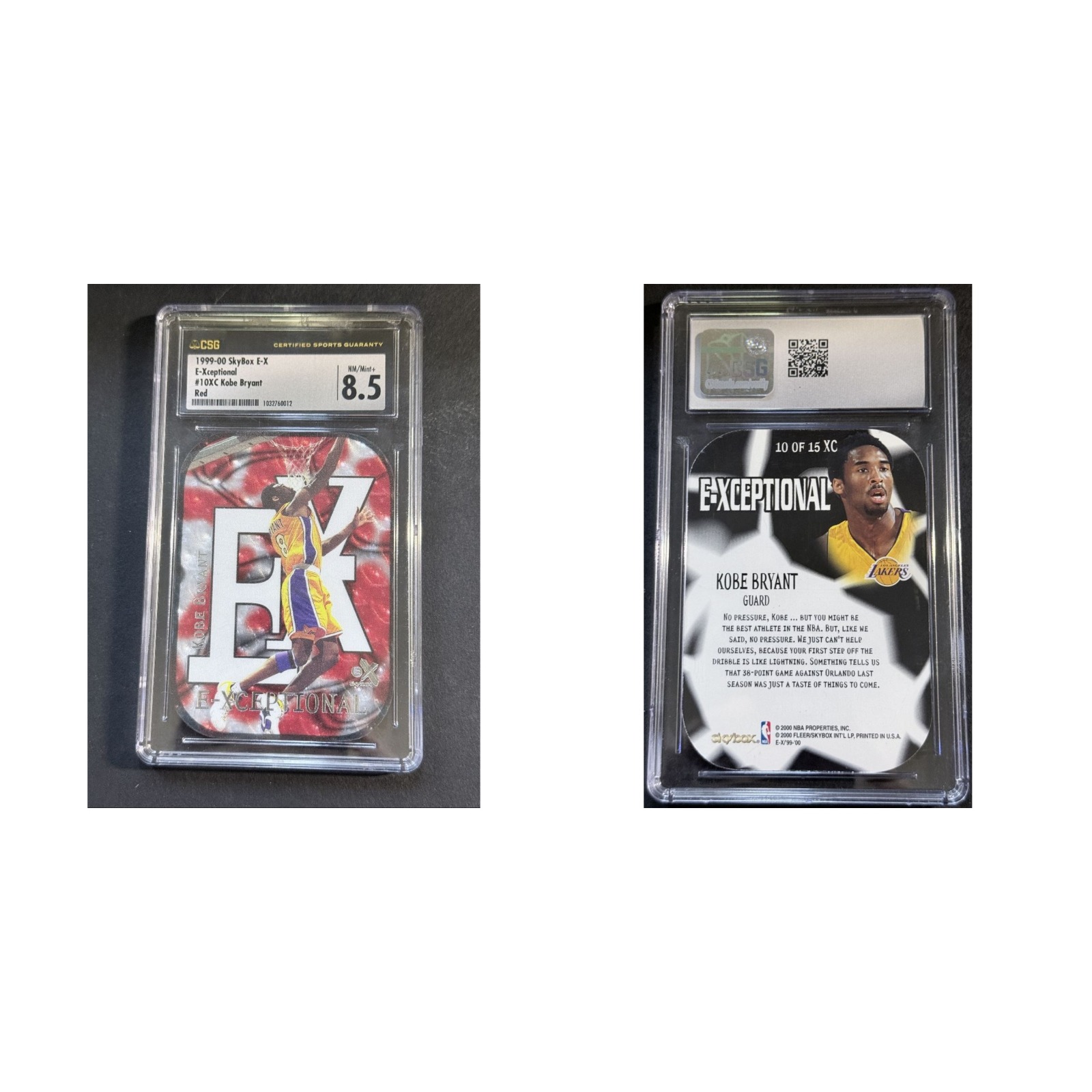 Kobe Bryant #10XC CSG 8.5 1999-00 Skybox e-x E-xceptional Los Angeles Lakers NBA front and back scans